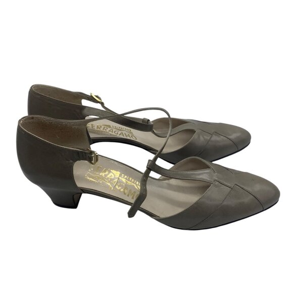 Vtg Salvatore Ferragamo Women Taupe Leather T-Strap Heels Size 8.5 AAAA - Picture 7 of 9